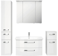 Ensemble de salle de bains blanc avec meuble sous-vasque, armoire de toilette et deux armoires latérales