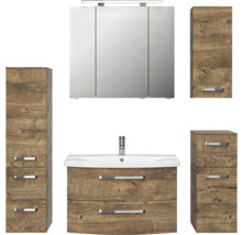 Ensemble complet de salle de bains avec meuble-lavabo, armoire de toilette et armoires hautes