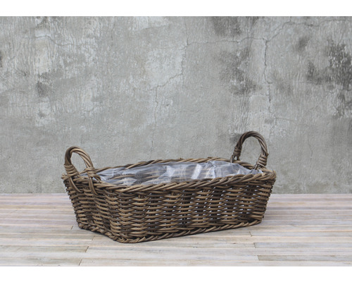 Panier à plantes rectangulaire en rotin avec poignées