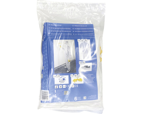 Kit de protection pour peintre dans un sac en plastique transparent