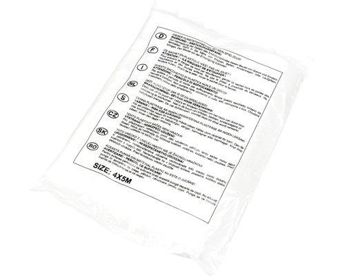 Sac plastique avec avertissements, dimension 4 x 5 mètres