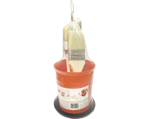 Seau de peinture avec pinceau dans un emballage en filet