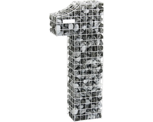 Gabion en forme de chiffre un rempli de pierres
