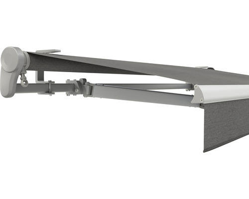 SOLUNA Gelenkarmmarkise Trend 5x4 Stoff Dessin U104 Gestell E6EV1 silber eloxiert Antrieb links inkl. Motor, Wandschalter und Nothandkurbel Markise mit Gestell