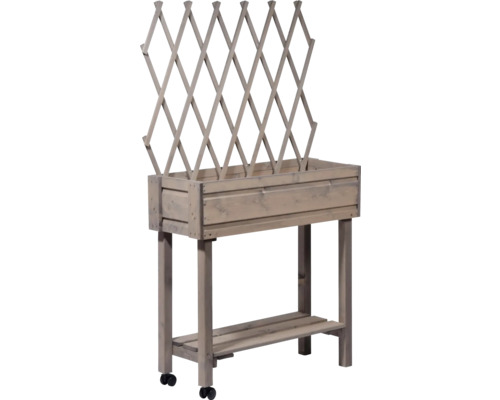 Jardinière surélevée en bois avec treillis et roulettes