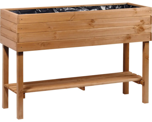 Jardinière sur pieds en bois avec étagère