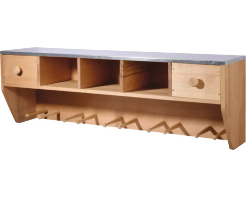 Holzregal mit Schubladen, Fächern und Aufhängestäben