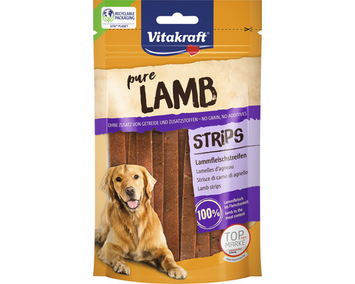 Vitakraft Hundesnack LAMB Lammfleischstreifen 80g Verpackung mit Vitakraft Pure Lamm Streifen Hundesnack