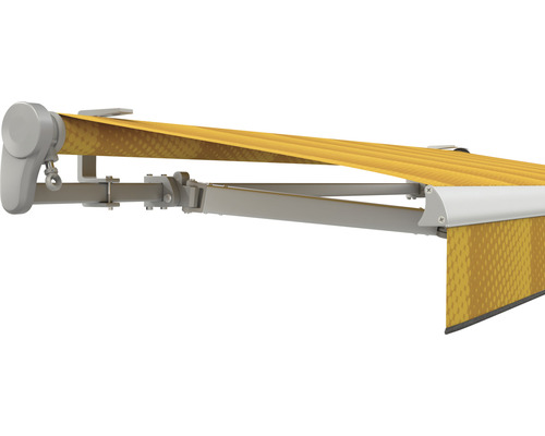 SOLUNA Gelenkarmmarkise Trend 5x4 Stoff Dessin J200 Gestell E6EV1 silber eloxiert Antrieb links inkl. Motor, Wandschalter,Nothandkurbel, Sonnen und Windwächter