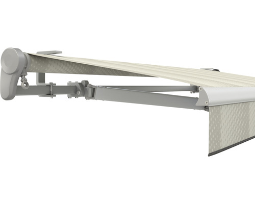 SOLUNA Gelenkarmmarkise Trend 3,5x3 Stoff Dessin J202 Gestell E6EV1 silber eloxiert Antrieb links inkl. Motor, Wandschalter,Nothandkurbel, Sonnen und Windwächter