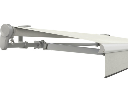 SOLUNA Gelenkarmmarkise Trend 4x3 Stoff Dessin U190 Gestell E6EV1 silber eloxiert Antrieb links inkl. Motor, Wandschalter,Nothandkurbel, Sonnen und Windwächter