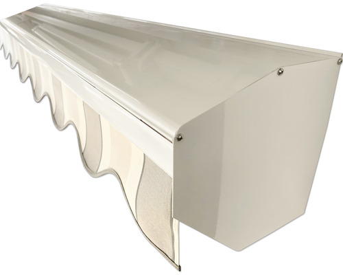 Toit de protection SOLUNA pour Trend, Concept, Proof largeur : 255 cm blanc Store banne avec tissu rayé et boîtier de protection