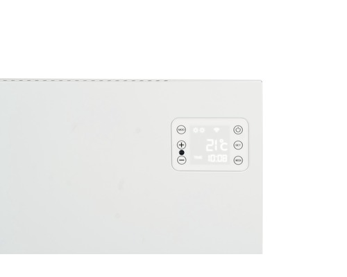 Vue détaillée d''un chauffage avec affichage numérique pour l''indication et le contrôle de la température.