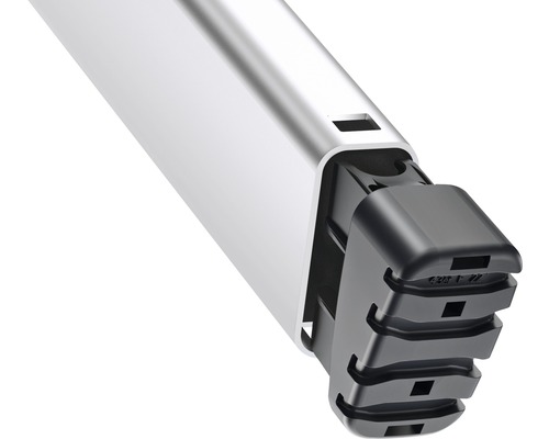 Vue détaillée d''une façade de tiroir en aluminium avec un embout noir.