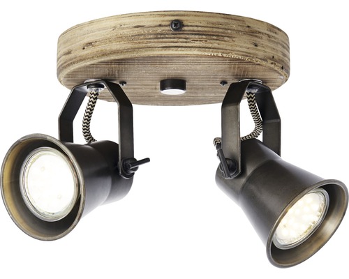 Deckenleuchte mit zwei Strahlern und Holzapplikation
