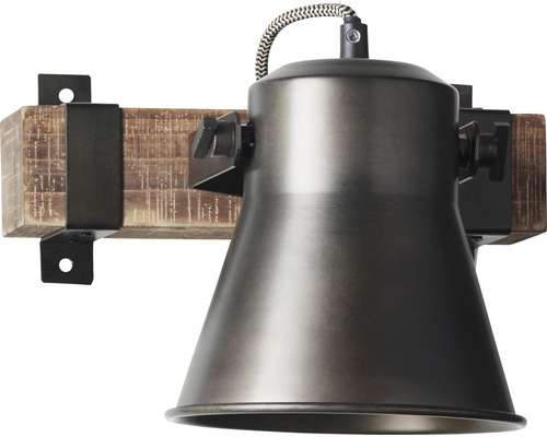 Wandleuchte mit Holzsockel und Metallelementen