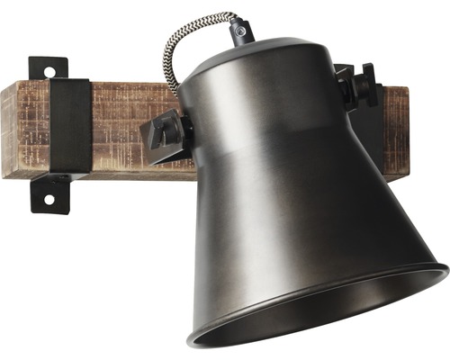 Wandleuchte aus Metall mit Holzhalterung