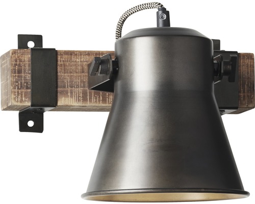 Wandleuchte aus Holz und Metall