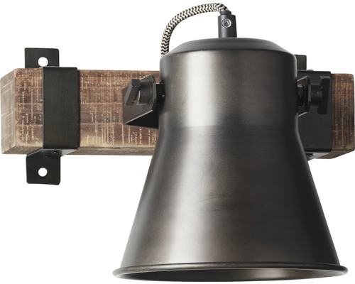 Wandleuchte mit Holzhalterung und Metallschirm