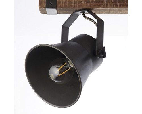 Deckenleuchte mit Holzträger und verstellbarem Metallstrahler