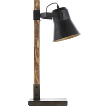 Lampe de table avec pied en bois et abat-jour en métal