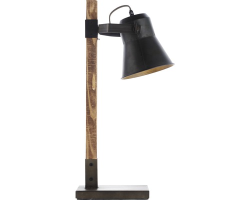 Lampe de table avec pied en bois et abat-jour en métal