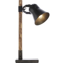 Lampe de table avec pied en bois et abat-jour en métal