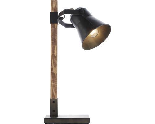 Lampe de table avec pied en bois et abat-jour en métal
