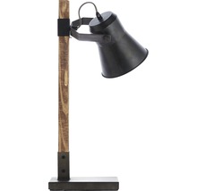 Lampe de table avec pied en bois et abat-jour en métal