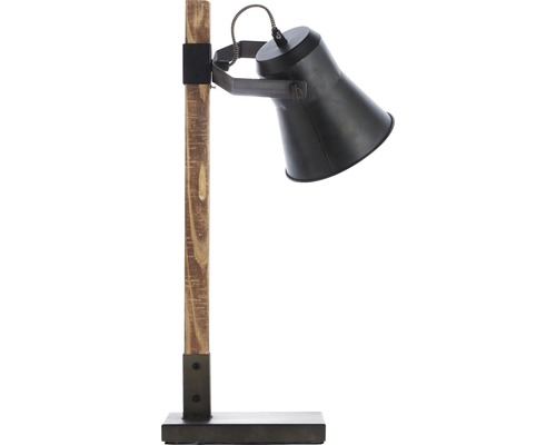 Lampe de table avec pied en bois et abat-jour en métal