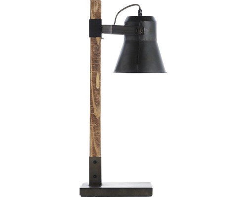 Lampe de table avec pied en bois et abat-jour en métal