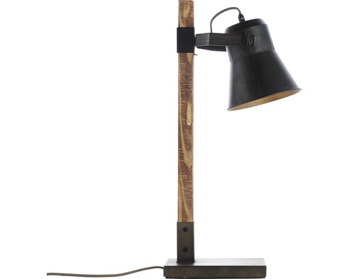 Lampe de table avec pied en bois et socle en métal