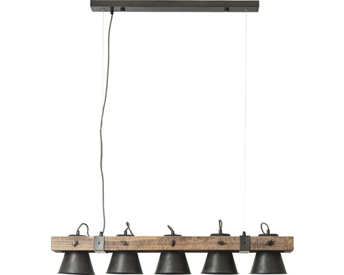 Hängelampe mit Holz und fünf Lampenschirmen