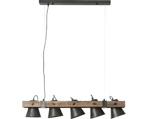 Hängelampe mit fünf Leuchten an Holzbalken
