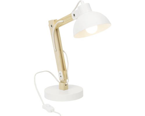 Lampe de table Moda 1 ampoule h 415 mm bois naturel blanc