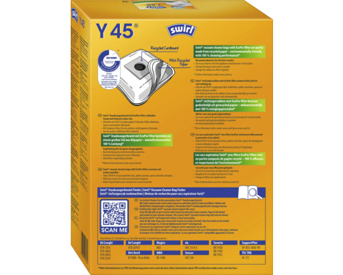Lot de sacs d''aspirateur Swirl Y45 avec carton et papier recyclés