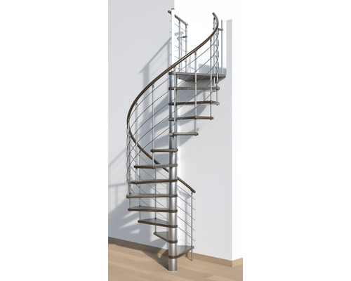 Escalier en colimaçon Pertura Skaia hêtre massif Ø 140 cm gris 12 marches 13 pas de marche