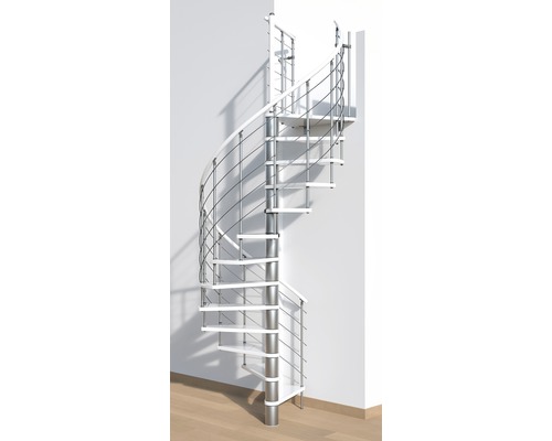Escalier en colimaçon Pertura Skaia hêtre massif Ø 120 cm blanc 12 marches 13 pas de marche