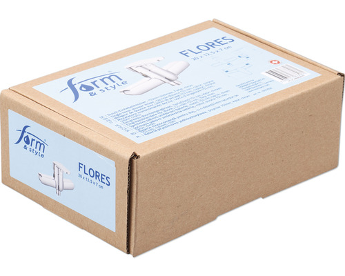 Emballage d''un robinet de la marque Form and Style, modèle Flores, dimensions 20 x 12,5 x 7 centimètres