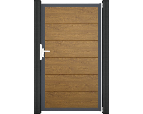 Portillon simple GroJa BasicLine tirant universel prémonté sans poteaux cadre anthracite 100 x 180 cm Golden Oak