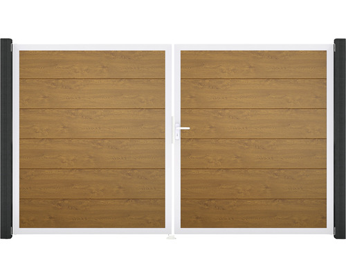 Portillon double GroJa BasicLine à droite prémonté sans poteaux cadre aluminium 300 x 180 cm Golden Oak