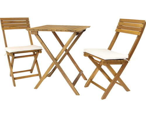Ensemble de jardin avec table pliante et deux chaises pliantes avec coussins d''assise