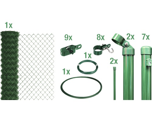 4-Eckgeflecht Set ALBERTS Maschenweite 60 mm zum Einbetonieren 15 x 2 m grün
