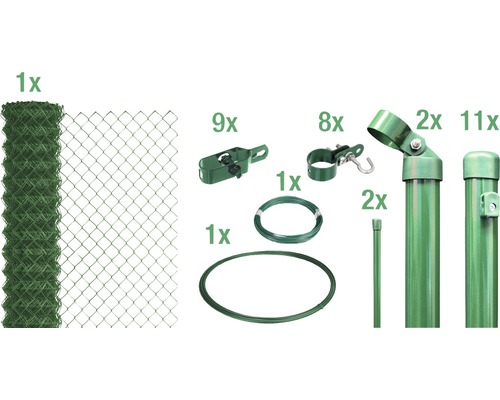 Kit de grillage simple torsion maillage 60 mm 25x2 m vert à sceller dans le béton