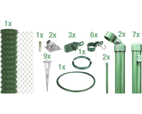 ALBERTS 4-Eckgeflecht Set Maschenweite 60 mm zum Aufschrauben 15 x 1 m grün
