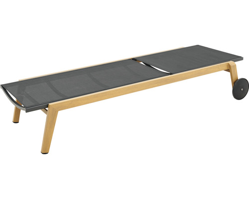 Gartenliege aus Holz und Textilgewebe mit Rollen