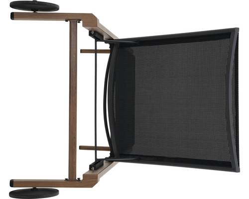 Gartendusche mit Holzrahmen und schwarzer Netzbespannung