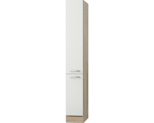 Apothekerschrank Optifit Dakar Breite 30 cm KUDK HFZ306-9+ Weiss glänzend Küchenhochschrank mit zwei Türen und Griffen