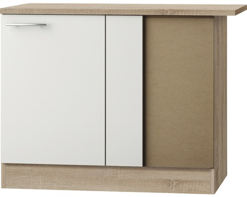 Eckunterschrank Optifit Dakar Breite 100 cm KUDK UEL106-9+ Weiss glänzend Unterschrank mit einer Tür und offenem Fach