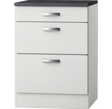 Table de chevet avec trois tiroirs et poignées